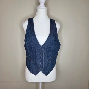 H&M Denim Vest Blue Cotton Button Front Western Coastal Cowgirl Size 14